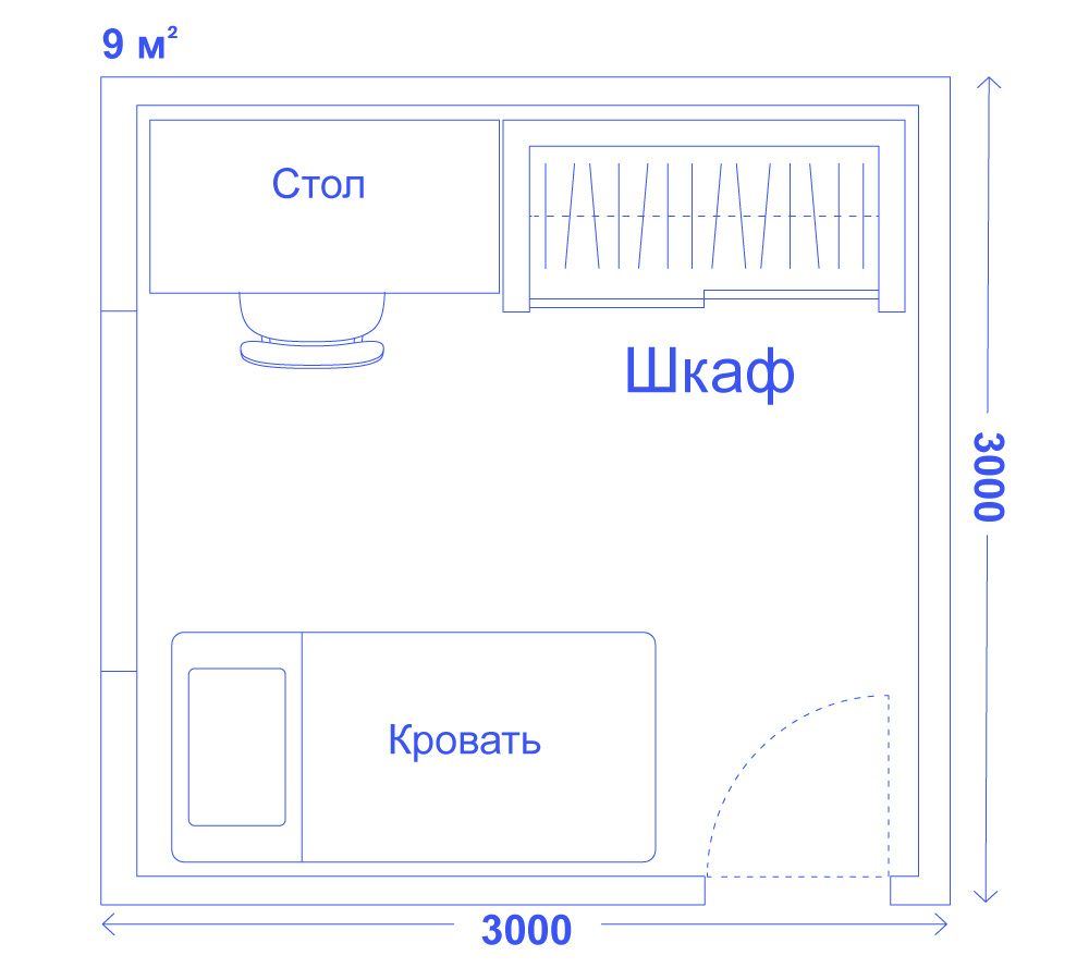 Идеи планировки квадратных спален в 9 кв.м. для односпальной кровати