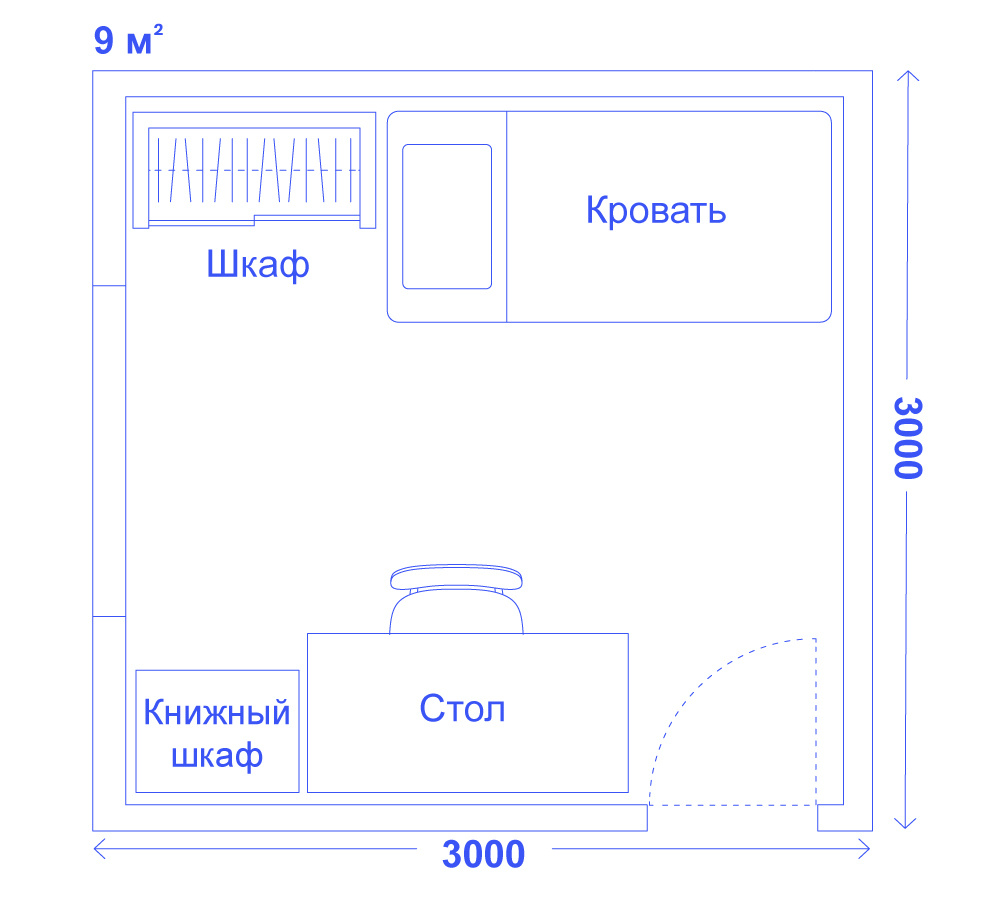 Идеи планировки квадратных спален в 9 кв.м. для односпальной кровати