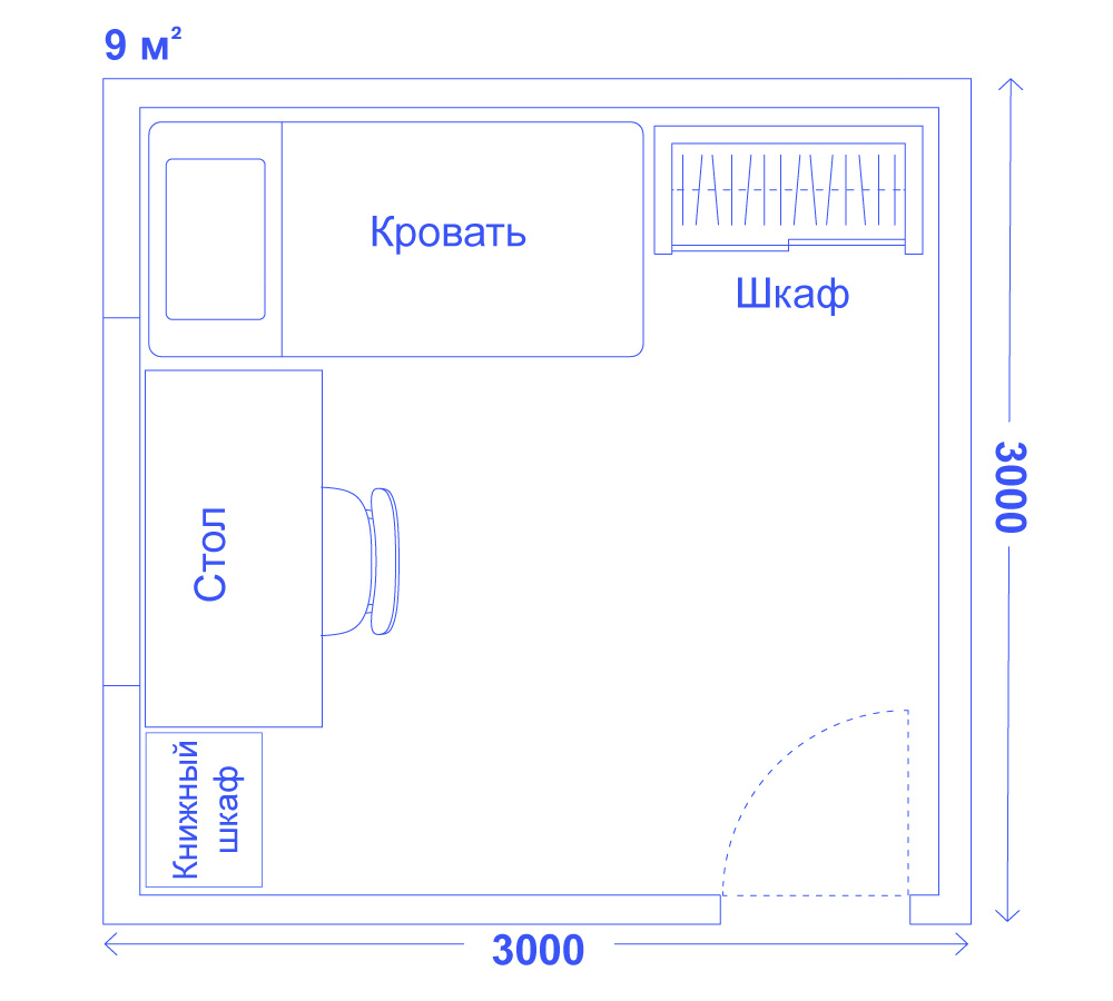 Идеи планировки квадратных спален в 9 кв.м. для односпальной кровати