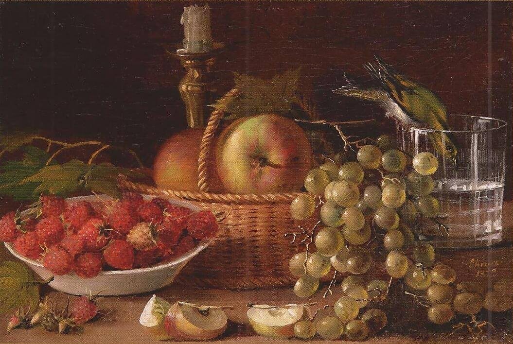 И.Хруцкий. Плоды и птичка