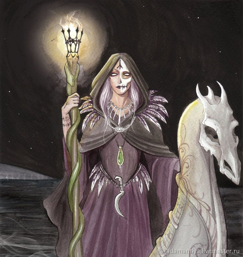 повелительница мира мёртвых (Хельхейма), дочь Локи и великанши Ангрбоды (Вредоносной)