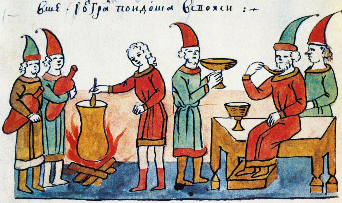 Оборона Белгорода. Это иллюстрация из Радзивиловской летописи рассказывающая легенду о "Киселе в колодце"