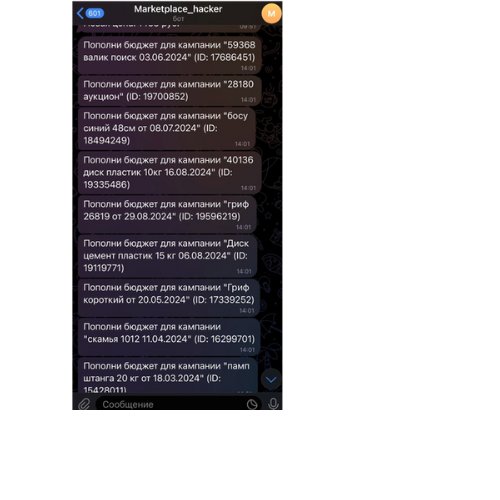 Уведомления в Telegram чат-бот о закончившемся рекламном бюджете