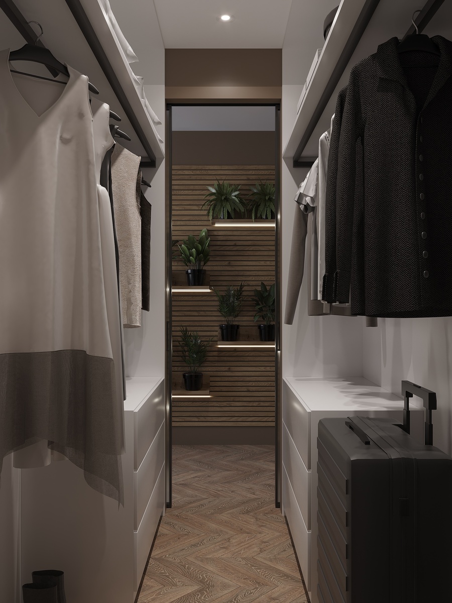 Гардеробная из проекта ЖК Silver. Дизайнер Кетрин Драгон