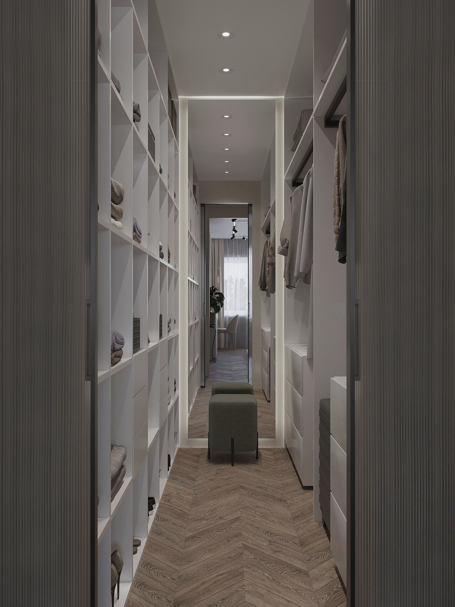 Гардеробная из проекта ЖК Silver. Дизайнер Кетрин Драгон