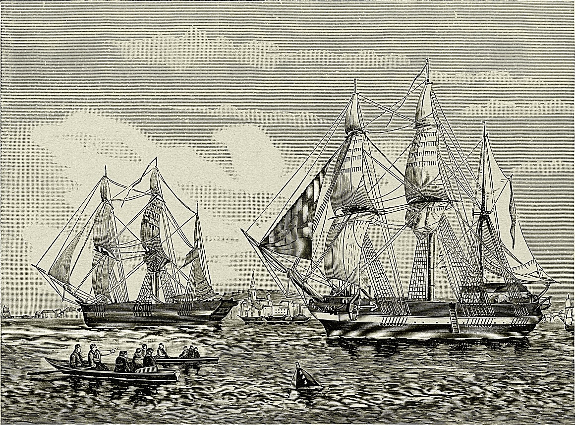 Отплытие «Эребуса» и «Террора». Иллюстрация из газеты The Illustrated London News. 1845 год