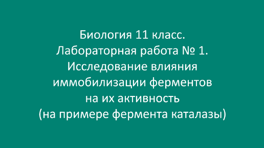 Биология 11 класс. Лабораторная работа № 1. Исследование влияния иммобилизации ферментов на их активность (на примере фермента каталазы)