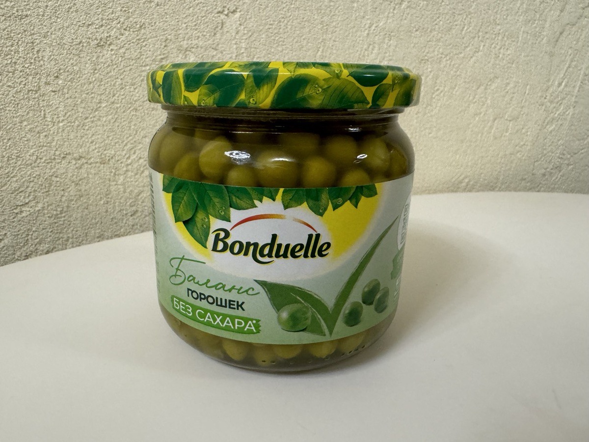 «Горошек зелёный Bonduelle, без сахара», 360 гр, в стеклянной банке