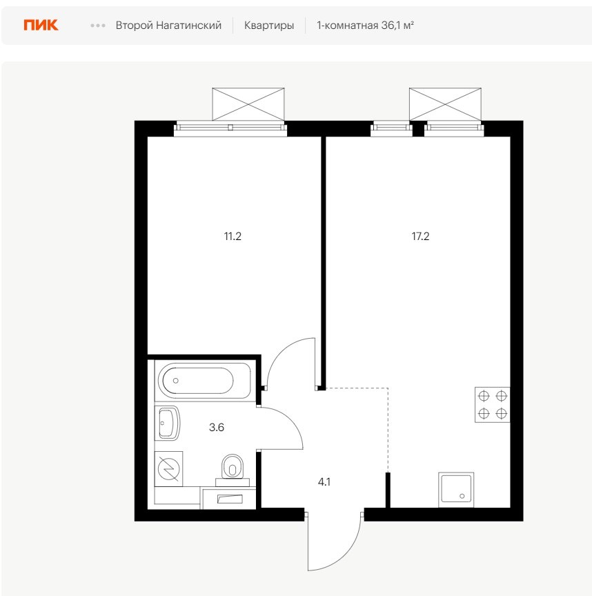 ЖК Второй Нагатинский (1-комнатная квартира в ПИК)
