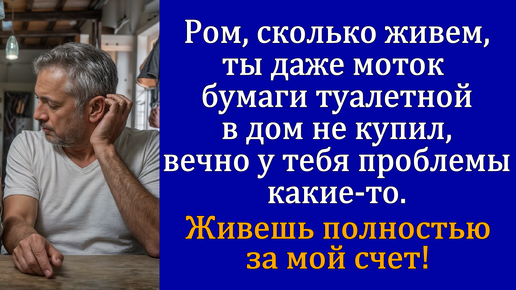 Video herunterladen: Ром, мы сколько живем, ты даже моток бумаги туалетной в дом не купил, вечно у тебя проблемы какие-то. Живешь полностью за мой счет, рассказ