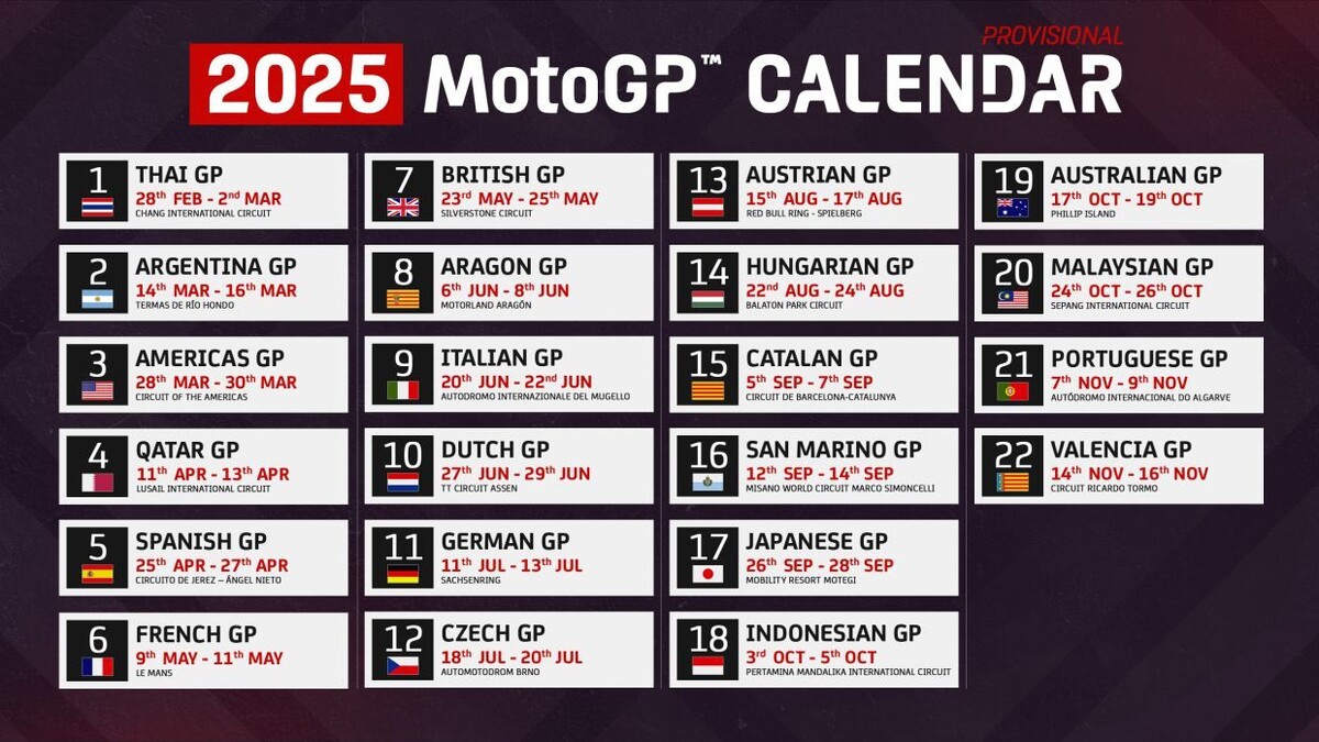 Календарь MotoGP на 2025 годФото: MotoGP  📷
