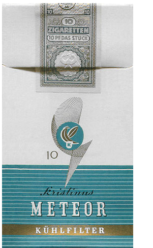 "Meteor" Kühlfilter. Германия, конец 1950-х годов. 10 штук с фильтром в боксе и в целлофане. Цена 10 Пф/штука = 1 немецкая марка\пачка. Производитель: "Kristinus", Мюнхен, владелец торговой марки: "Kristinus".