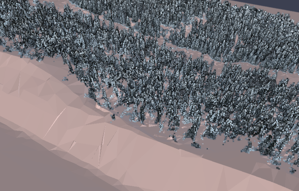 Рисунок 21. Приближение одновременной визуализации проектной поверхности и облака растительного слоя
‍