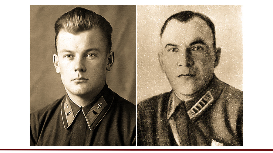 Командир 148-го ИАП майор (на фото капитан) Георгий Николаевич Зайцев и его заместитель по политической части батальонный комиссар (на фото полковой комиссар) Гавриил Макарович Головачёв 