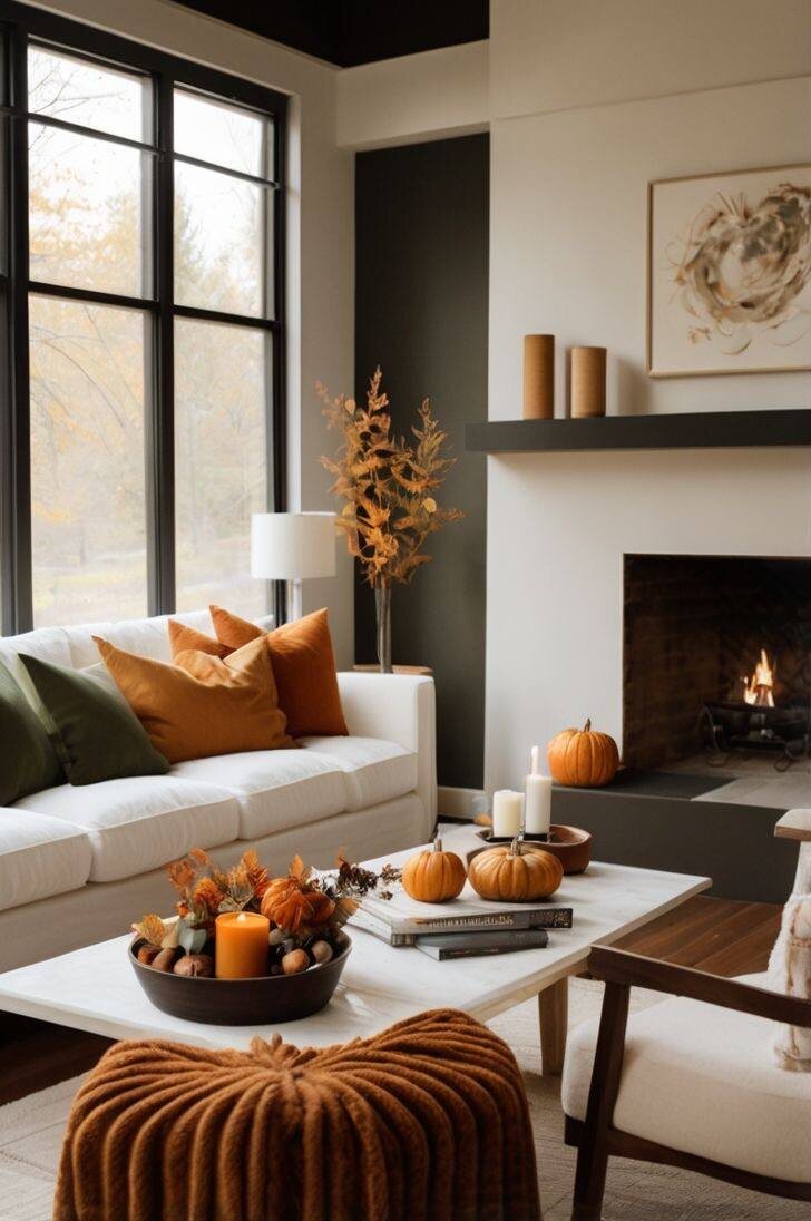 Попробуйте добавить эти цвета в интерьер через аксессуары или мебель. Например, можно заменить шторы на более теплые оттенки или добавить подушки или ковер с осенним узором. Для тех, кто посмелее и жаждет перемен – подумайте о варианте с акцентной стеной. 