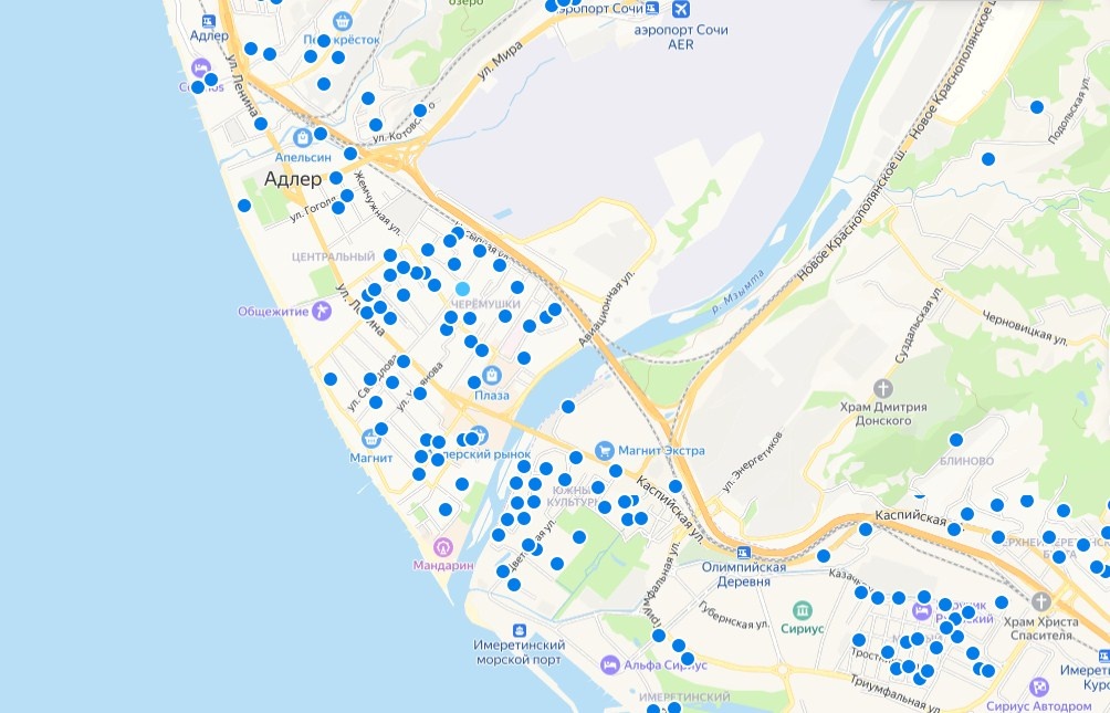 Карта доступного к аренде жилья на Авито