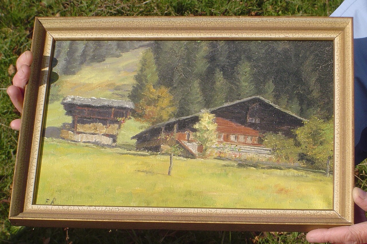 Дом Якоба Аммана в Таль-Эрленбахе на старой картине, включая сарай