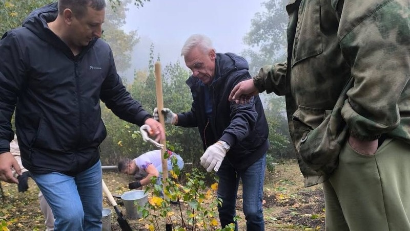    Александр Половцев высаживает дерево Фото: администрация Железноводска