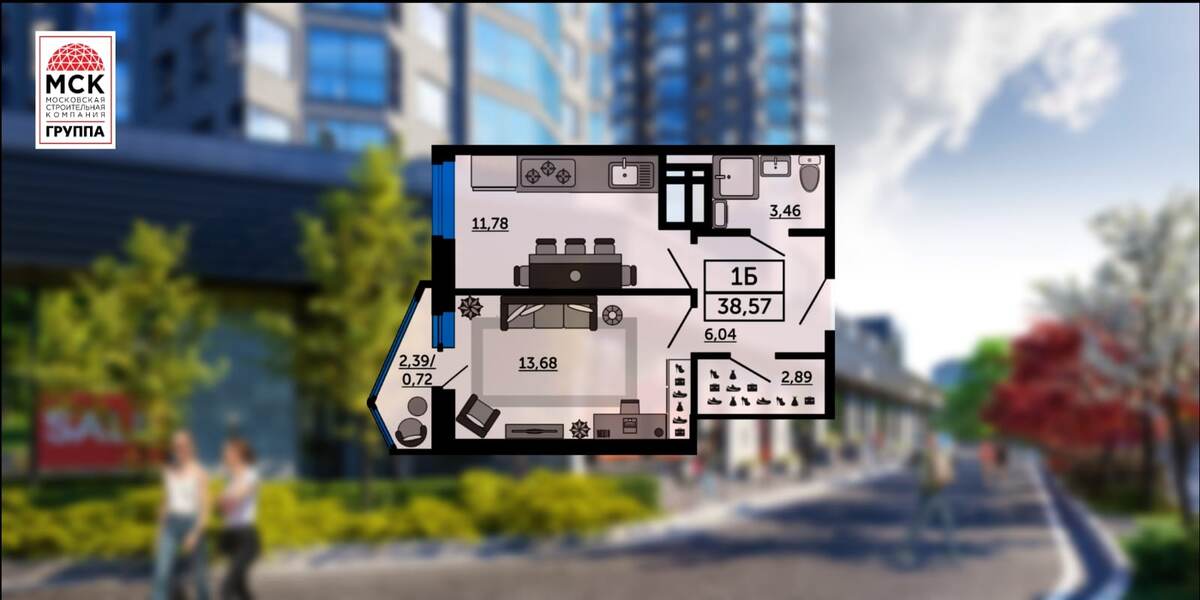 Однокомнатная квартира с гардеробной в ЖК ROYAL TOWERS