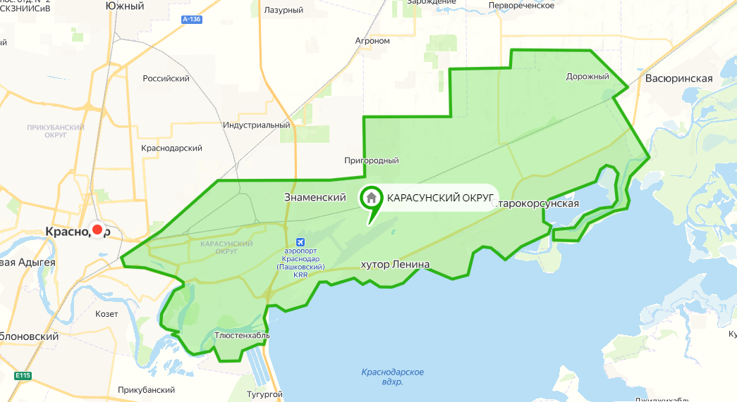 Карта Карасунского округа г. Краснодар