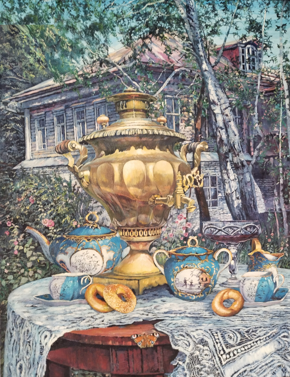 Натюрморт с самоваром, холст, масло, 90х70. Алексей Зотов