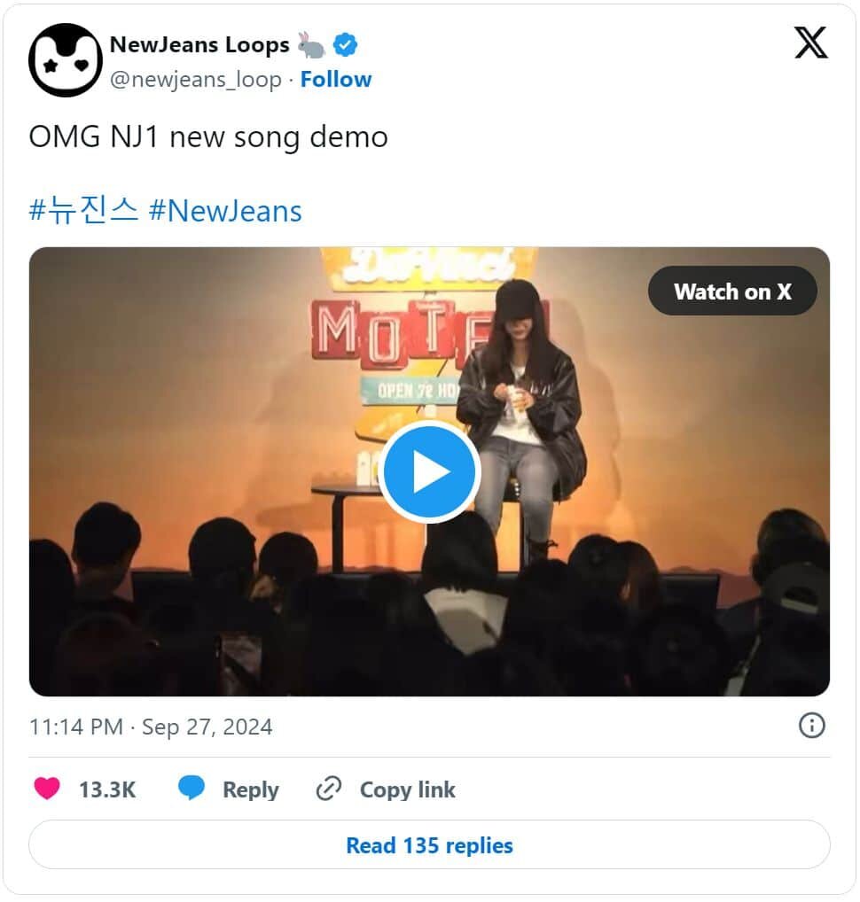    Видео тут: https://twitter.com/newjeans_loop/status/1839669951080382615atomic:embed 0
