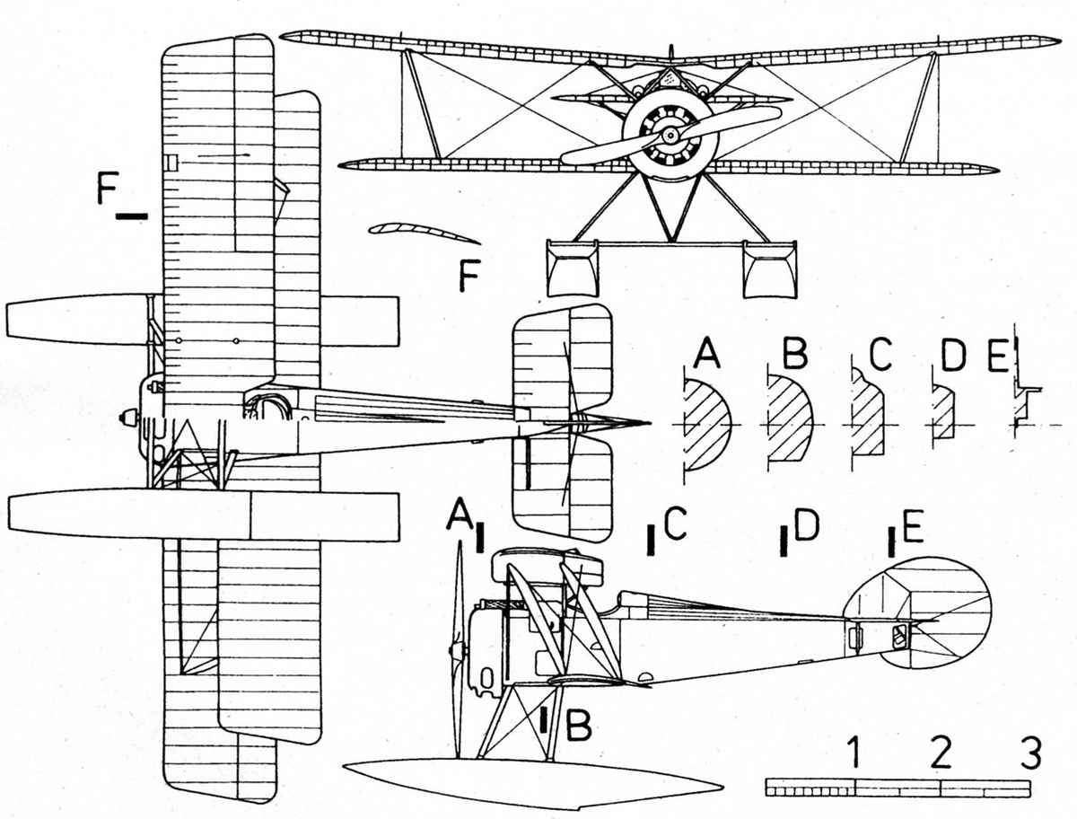  схема поплавкового гидросамолета Hanriot H.D.2