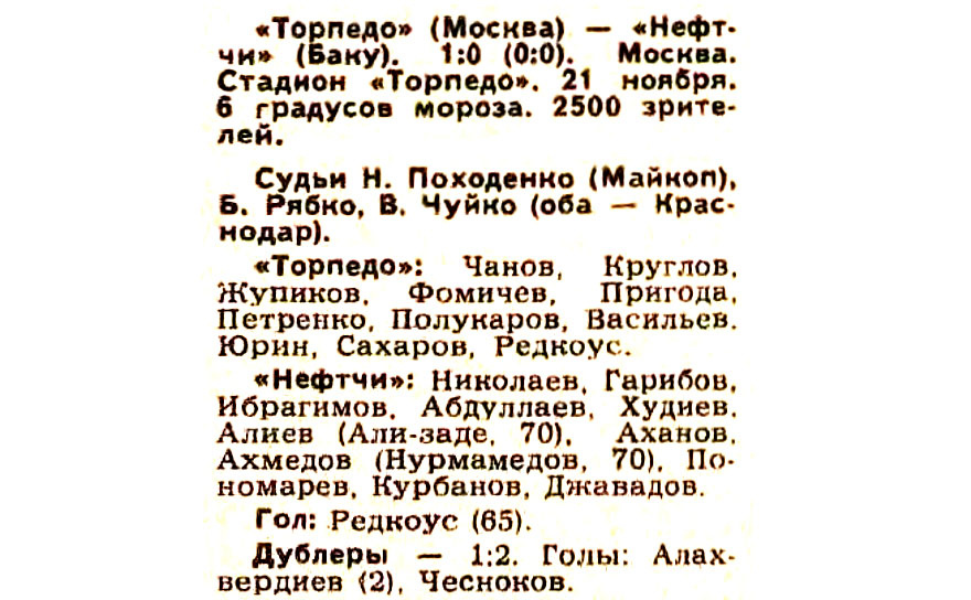 "Советский спорт", № 269 (10088), суббота, 22 ноября 1980 г. С. 1. С некоторой корректировкой автора ИстАрх.