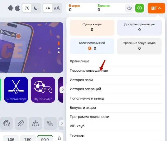    раздел «Персональные данные»
