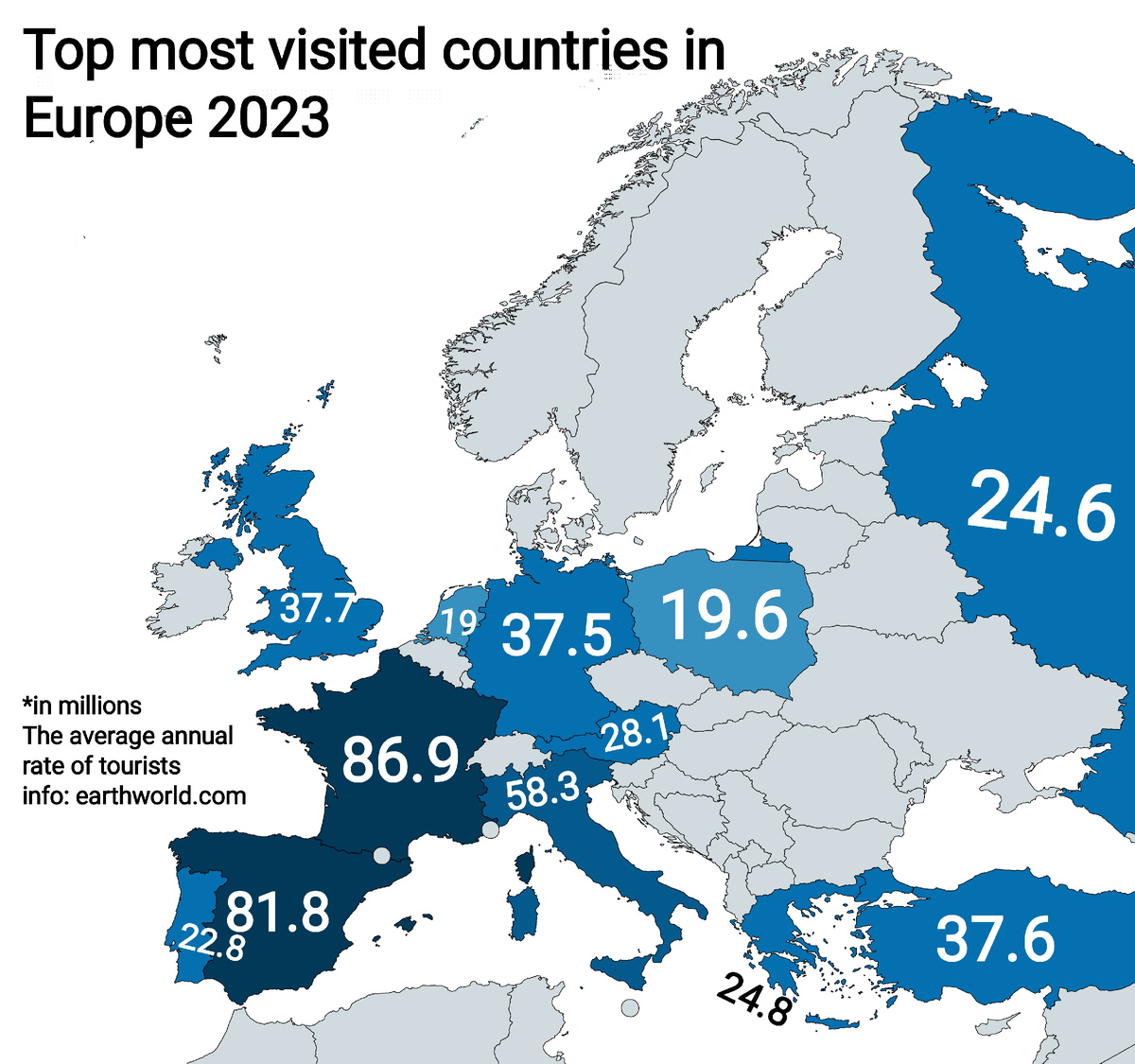 Самые посещаемые страны Европы в 2023 году. @alex_map_geography