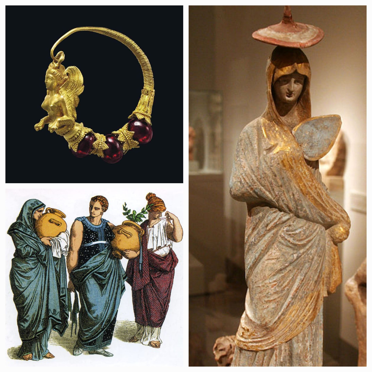 Коллаж, иллюстрирующий греческие украшения и женский костюм. Материал из сети.