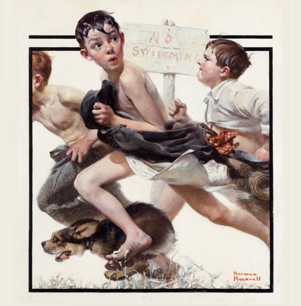 Норман Роквелл. «Купаться запрещено» (1921). Холст, масло. 64×56,5 см. Музей Нормана Роквелла, Стокбридж, Массачусетс, США.