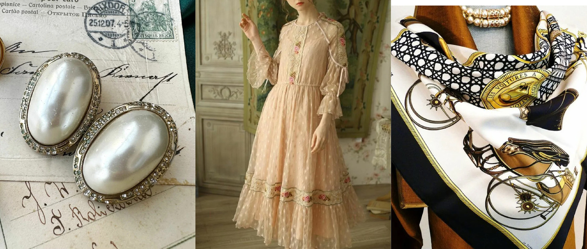 Винтажные клипсы, платье, шелковый платок. 
