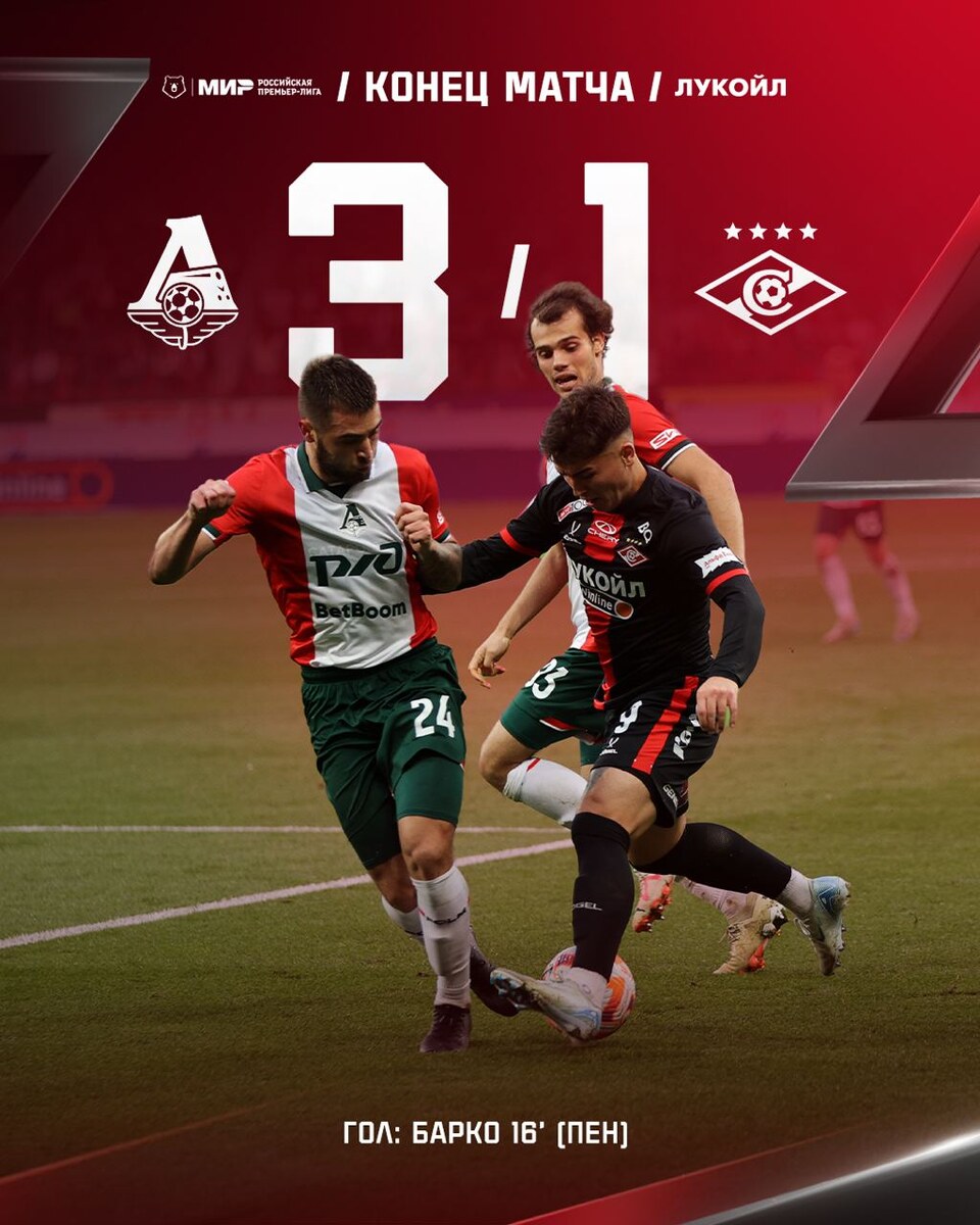 Локомотив - Спартак 3:1 (Фото: https://t.me/fcsmtg)