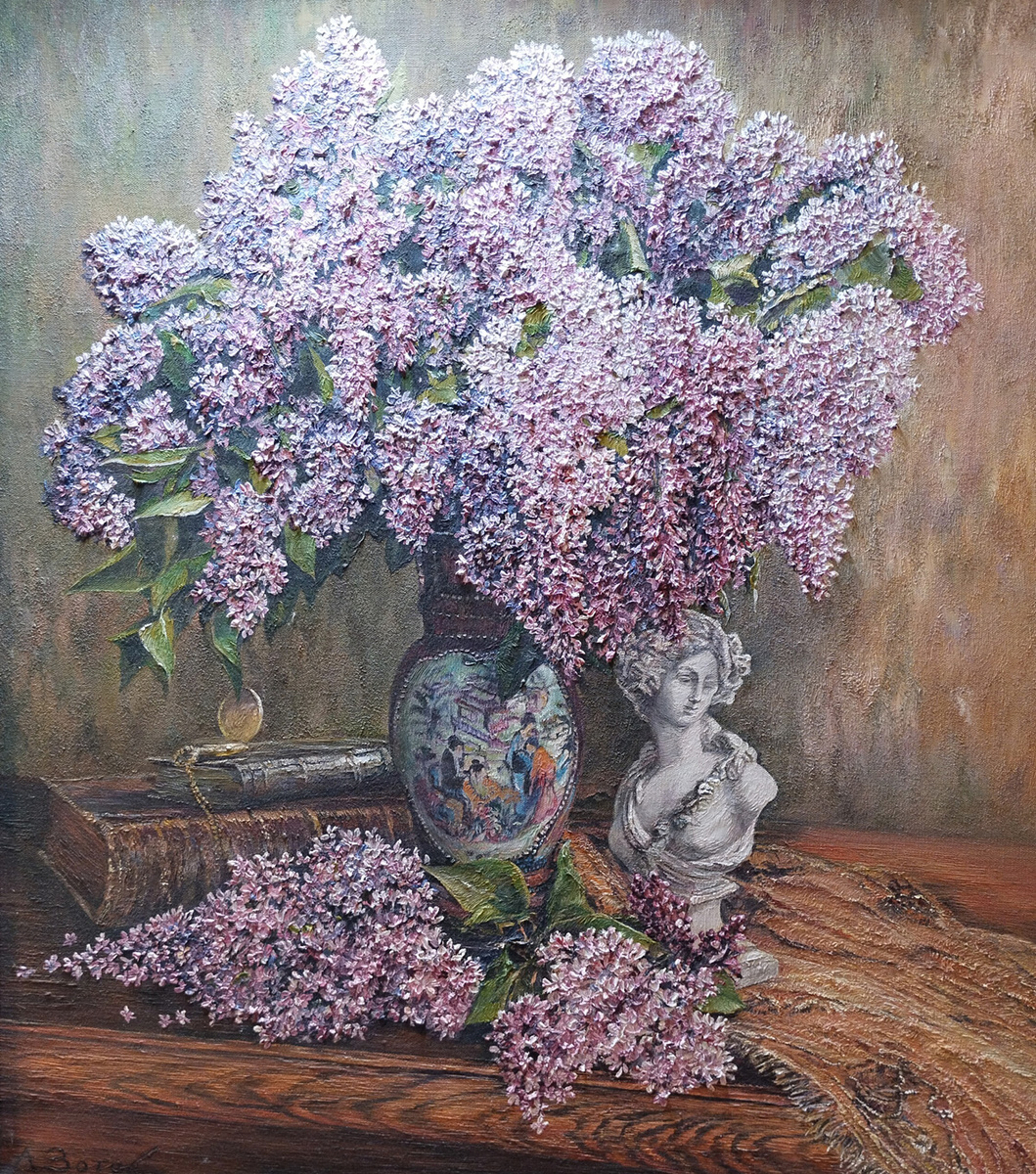 Натюрморт с сиренью, холст, масло, 80х70. Алексей Зотов