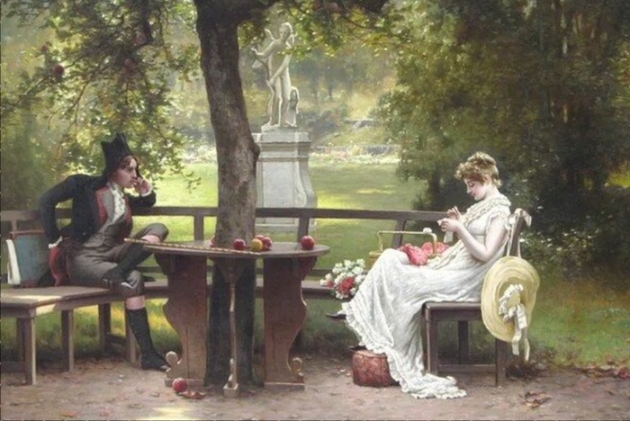 Джордж Уэйтерс. Романтическая сцена в саду