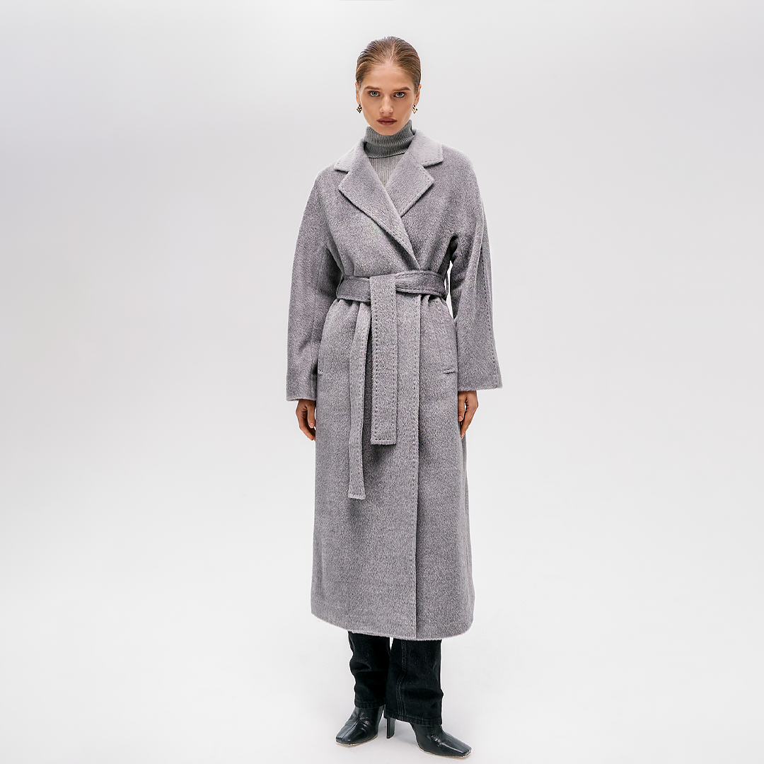 Пальто из альпака на запах с широким рукавом, Nude story