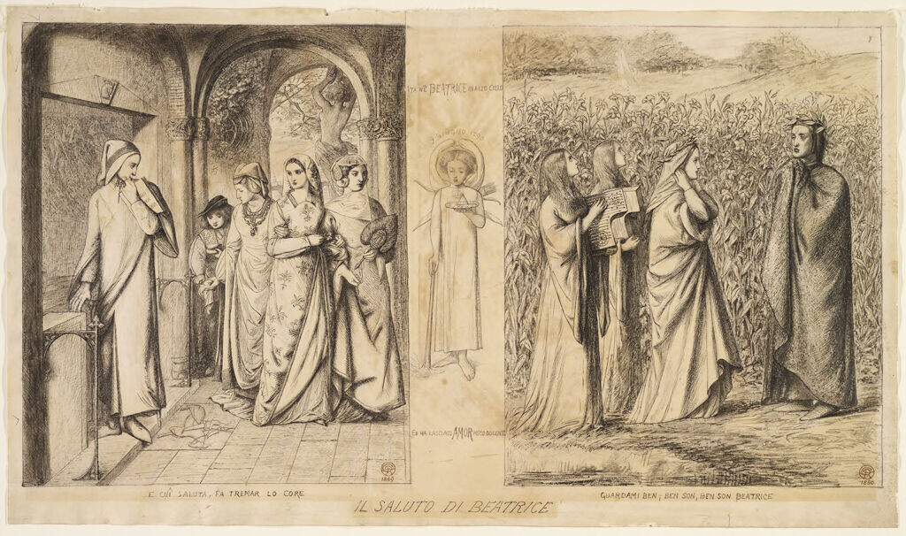 Приветствие Беатриче. Эскиз Данте Габриэль Россетти 1859 г. 