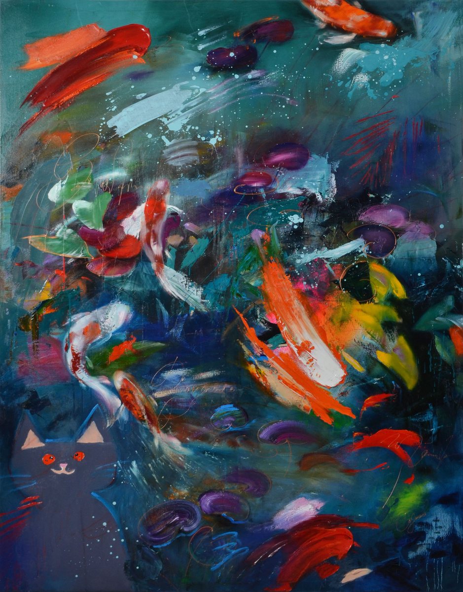 Картина Ирины Сазоновой "Котик в восторге от изобилия"; Холст, масло. Формат: 150х200 см. 2023 