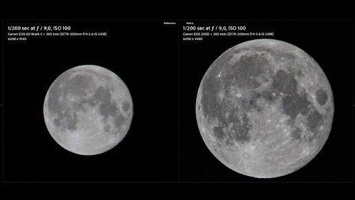 CANON: 6D Mark II vs 200D при съёмке луны. Туториал и демонстрация чем кроп круче полного кадра.