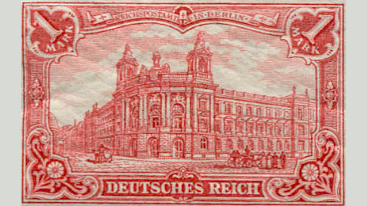 1. Германия, 1902 год, № 78. Фото из каталога Михель. Конный трамвай перед почтовым отделением Рейха, Берлин. Такой марки нет!