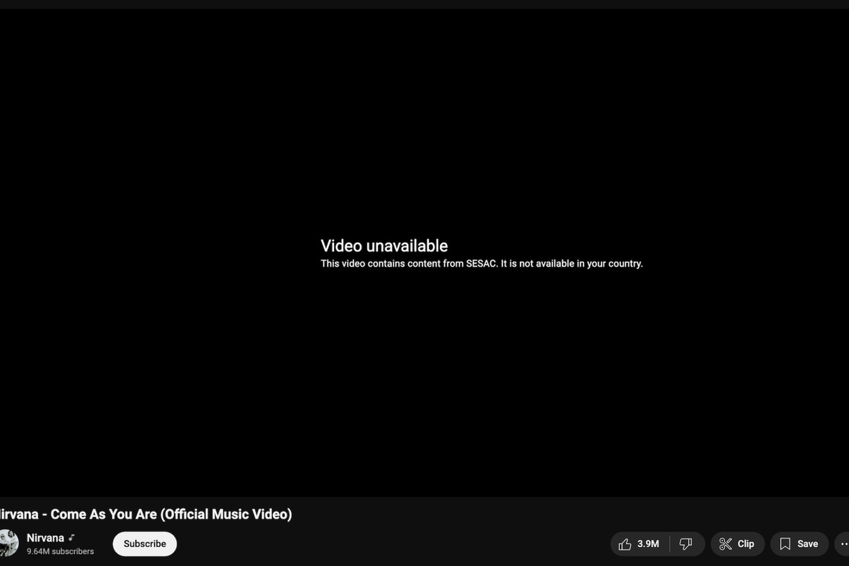 Видеоклип Nirvana "Come As You Are" на момент публикации