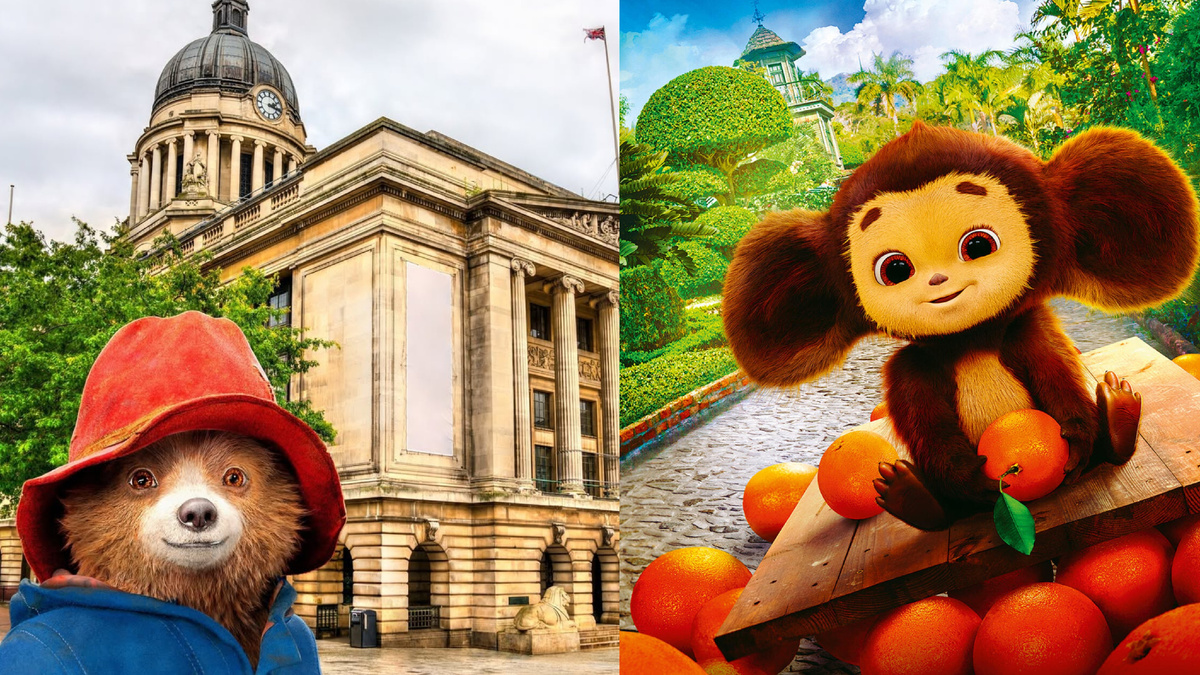 Кадры из фильмов "Приключения Паддингтона" и "Чебурашка"