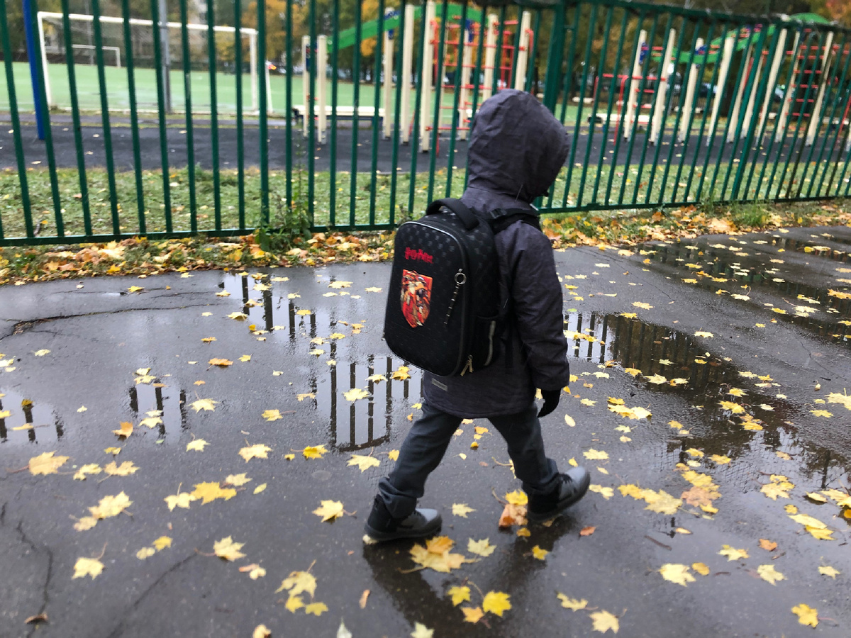 Шли с первоклашкой из школы в дождливый день