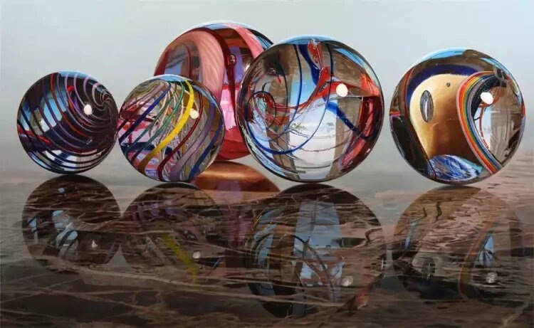 Стив Миллс, картина «Стеклянные шарики на мраморе», 2010 г.