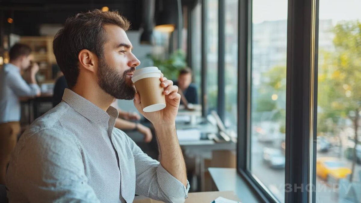     Мужчина пьет кофе в перерыве на работе © Фото: uznay.ru