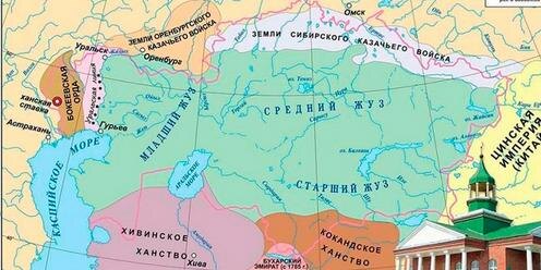 Бокеевская орда (выделена коричневым) на карте казахских земель. Фото с сайта onlinetestpad.com