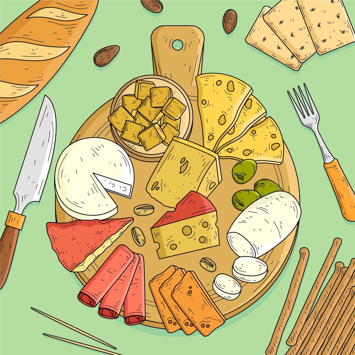 <a href="https://ru.freepik.com/free-vector/hand-drawn-cheeseboard_11906921.htm#fromView=search&page=1&position=2&uuid=cb6082f2-01b1-4c84-812b-549eb4f889b9">Изображение от freepik</a>