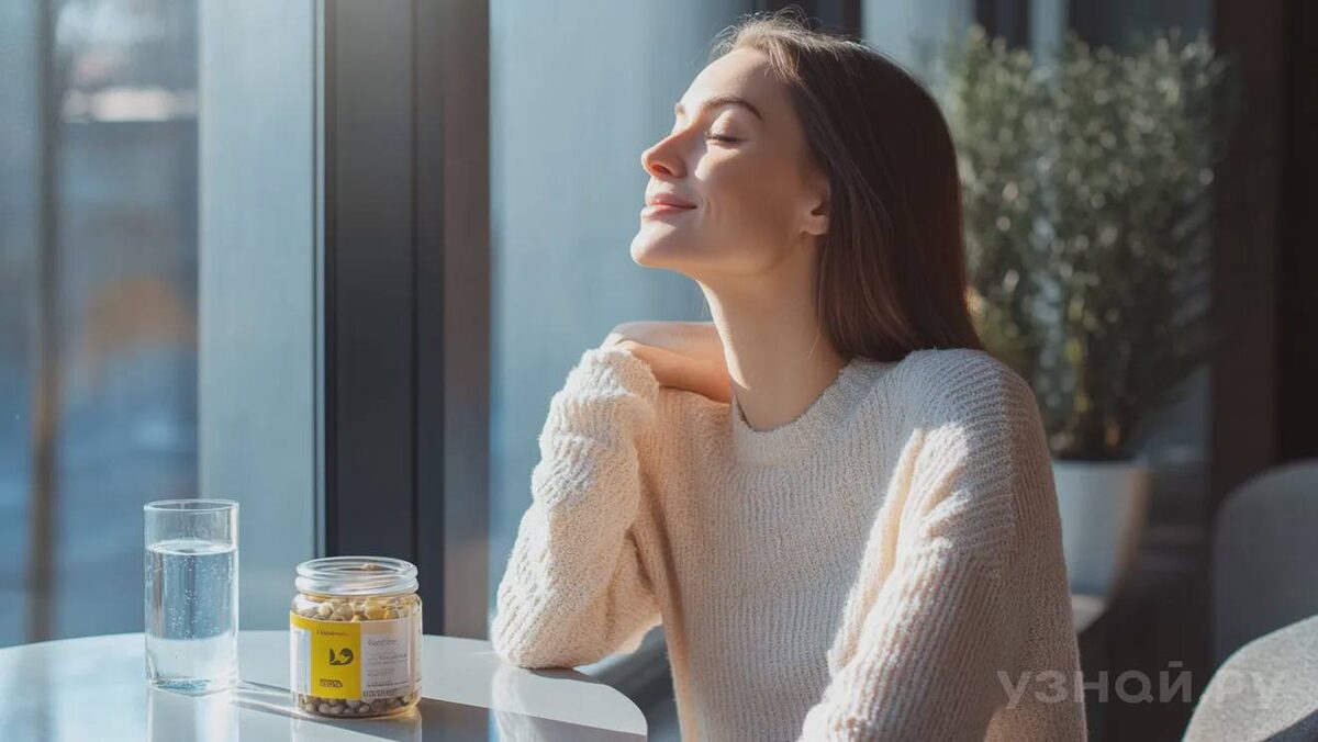     Женщина в хорошем настроении принимает витамины © Фото: uznay.ru