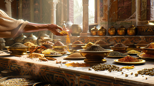 Сушеные пряности римляне привозили из Азии, Африки, и других экзотических уголков мира, до которых добирались их легионы.